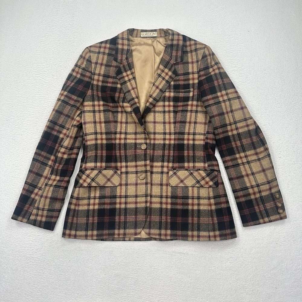 Gordon of Philadelphia Women's Wool Button‎ Dress Jacket Size 12 Brown Plaid